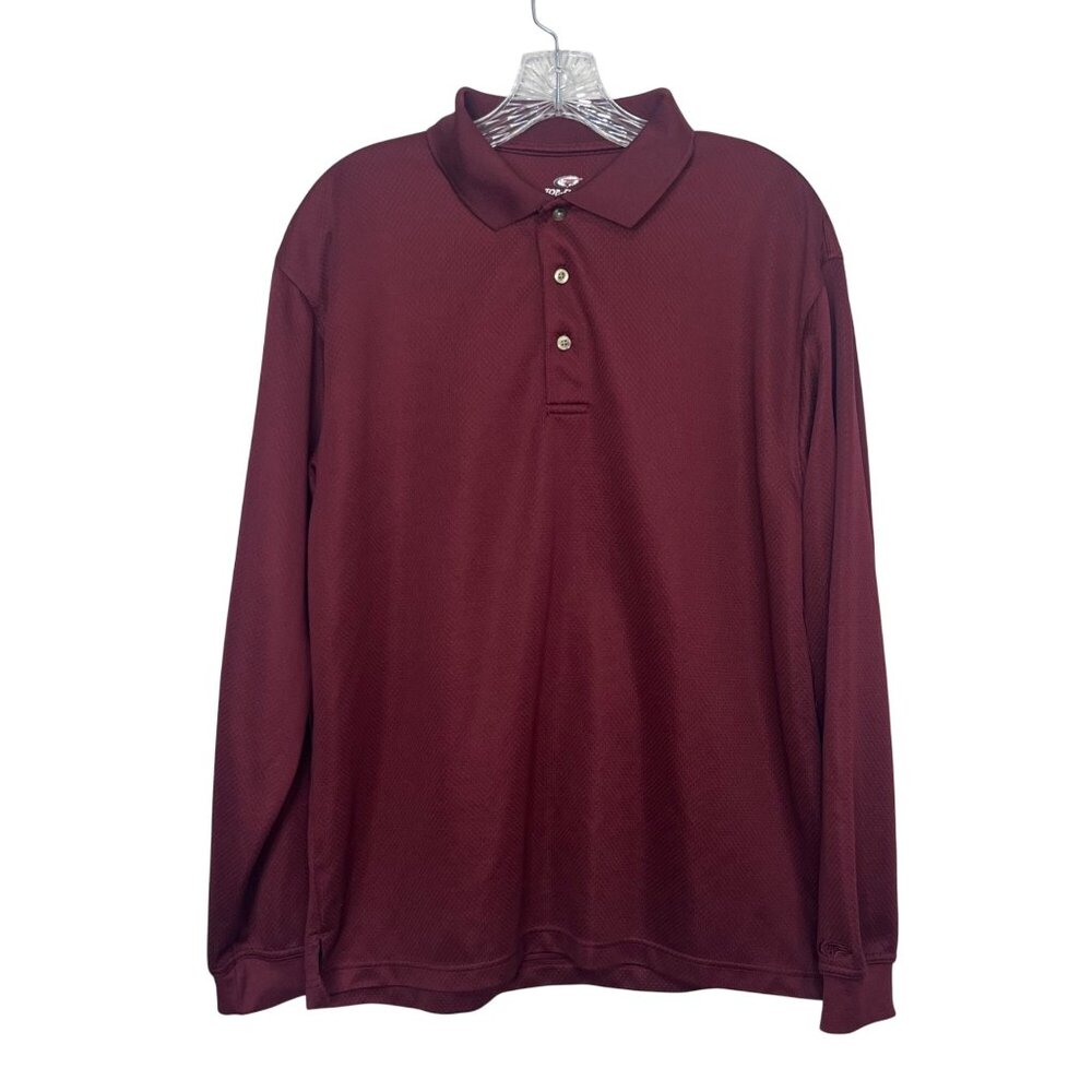 Top Flite Long Sleeve Polo Shirt Mens Large Burgundy Golf Casual